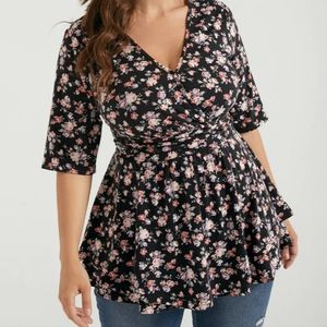 Floral Print V Neck Crisscross Babydoll Blouse sz 18 NWT